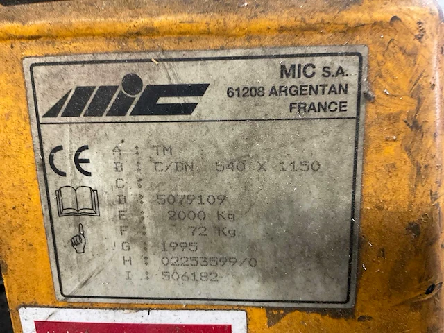 1995 mic tm hand hydraulische palletwagen - afbeelding 5 van  5