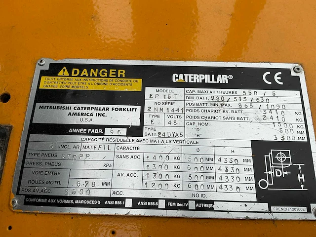 1996 - caterpillar - ep15 - forklift trucks - afbeelding 3 van  11