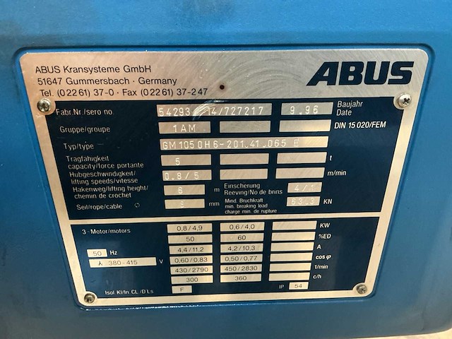 1996 abus 5.000 kg x 10,16 m bovenloopkraan - afbeelding 11 van  24