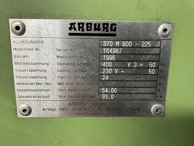1996 arburg 370 m 800-225 schakel- en besturingskast - afbeelding 8 van  8