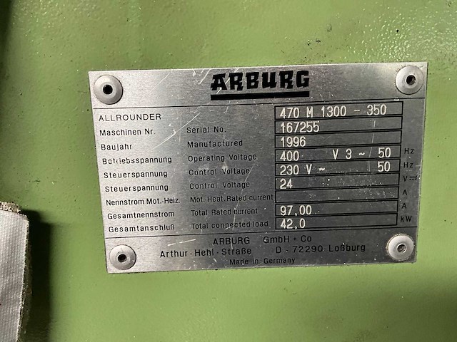 1996 arburg 470 m 1300-350 schakel- en besturingskast - afbeelding 9 van  9