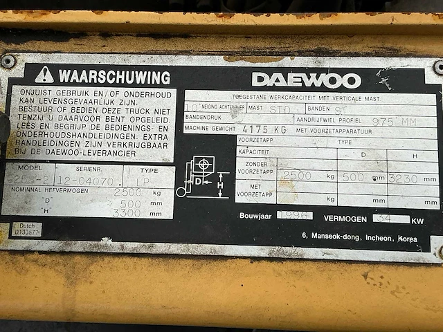 1996 daewoo g25s-2 vorkheftruck gas - afbeelding 5 van  13