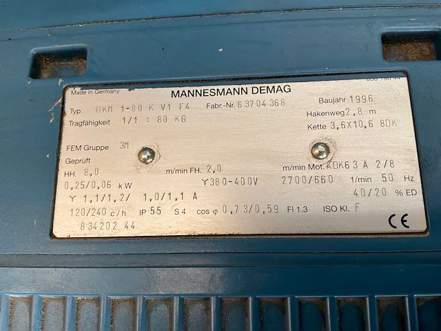 1996 demag dkm 1-80 k v1 f4 elektrische kettingtakel - afbeelding 8 van  8