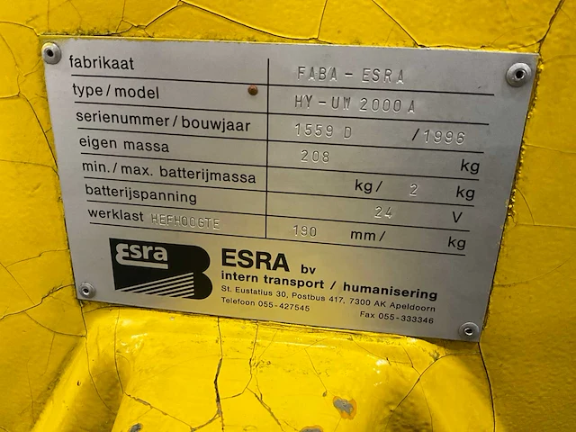 1996 esra hy-uw 2000a hand hydraulische palletwagen - afbeelding 5 van  5