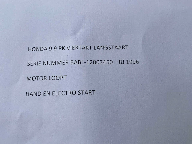 1996 honda 9.9 pk 4 takt langstaart buitenboordmotor - afbeelding 9 van  9