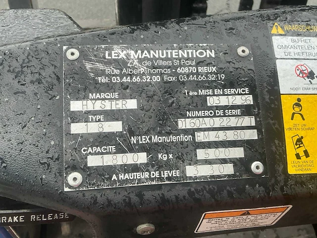 1996 hyster j1.80xmt vorkheftruck elektrisch - afbeelding 7 van  9