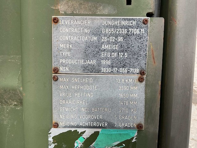 1996 jungheinrich efg-df 12,5 vorkheftruck - afbeelding 2 van  11