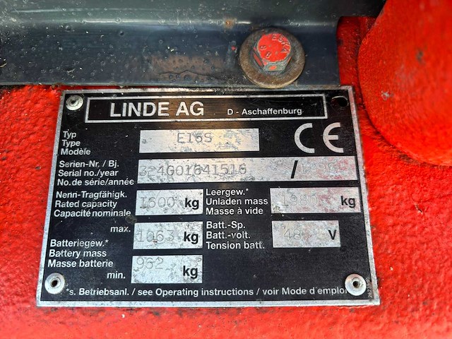 1996 linde e16s vorkheftruck - afbeelding 2 van  15