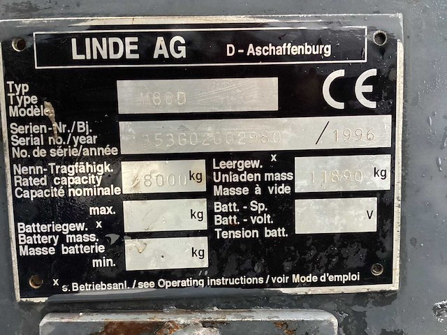 1996 linde h 80d vorkheftruck - afbeelding 6 van  13
