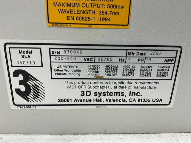 1997 3d-systems sla-3500 3d printer - afbeelding 8 van  16
