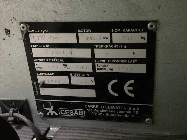 1997 cesab blitz 416 vorkheftruck - afbeelding 8 van  19