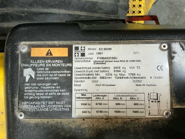 1997 hyster e2.50xm vorkheftruck - afbeelding 15 van  23