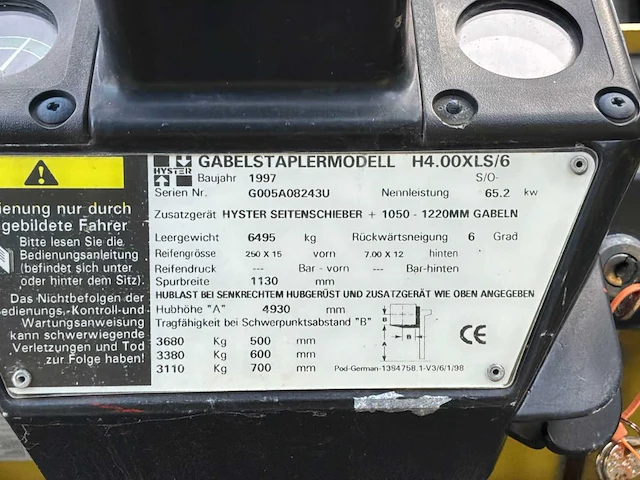 1997 hyster h4.00xl5 vorkheftruck - afbeelding 3 van  11