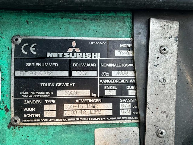 1997 mitsubishi fd40 vorkheftruck - afbeelding 13 van  26