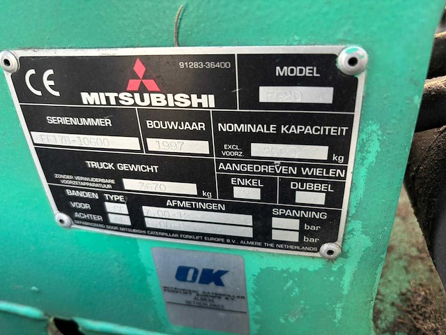 1997 mitsubishi fg20 - vorkheftruck - afbeelding 9 van  10