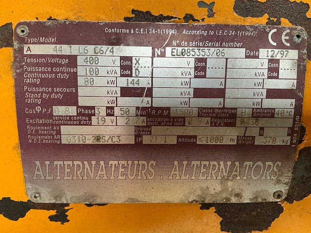 1997 noodstroomaggregaat 100kva - afbeelding 14 van  14