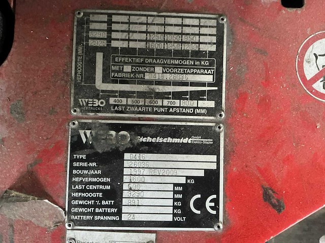 1997 sichelschmidt webo d416 elektrische stapelaar - afbeelding 8 van  8