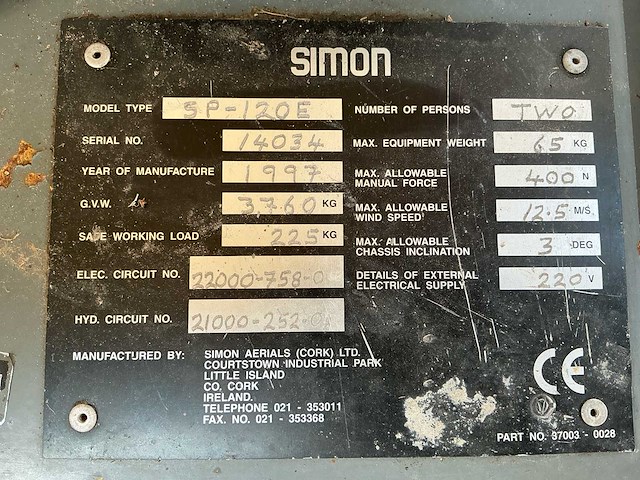 1997 simon sp 120 hoogwerker 12mtr. - afbeelding 14 van  21