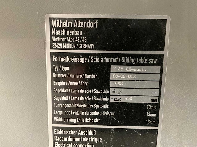 1998 altendorf f45 formaatzaag - afbeelding 6 van  12
