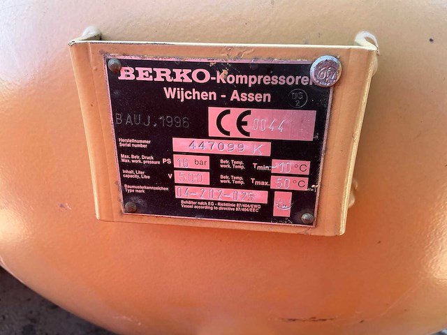 1998 berko br2500 luchtcompressor met buffertank - afbeelding 2 van  4