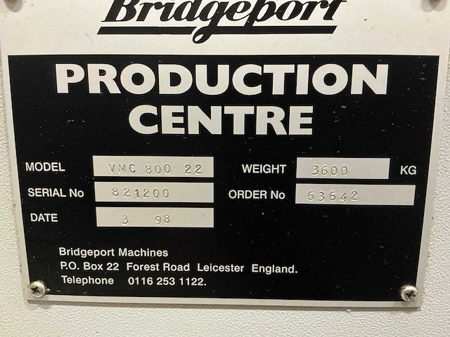 1998 bridgeport vmc800-22 verticale machinecentra - afbeelding 7 van  8