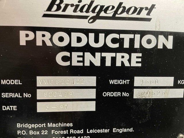 1998 bridgeport vmc800-22 verticale machinecentra - afbeelding 6 van  9