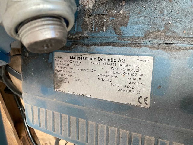 1998 demag dkun 5-500 k v1 f4 kettingtakel met loopkat - afbeelding 3 van  3
