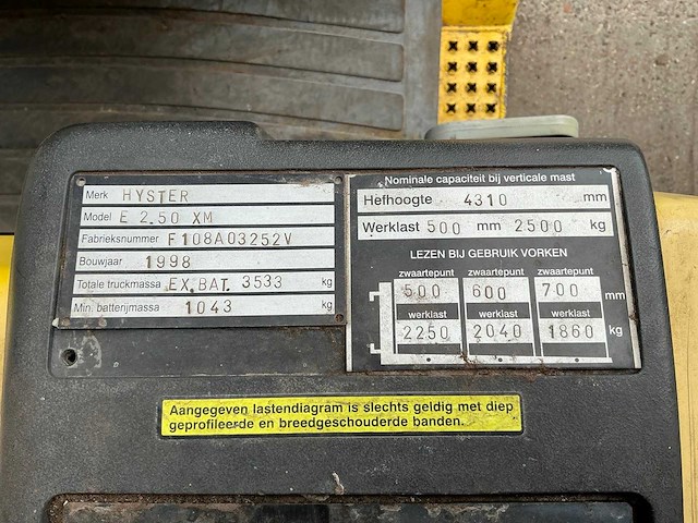 1998 hyster e 2.50 xm vorkheftruck - afbeelding 2 van  19