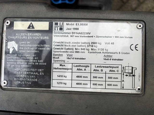 1998 hyster e1.50xm vorkheftruck - afbeelding 13 van  13