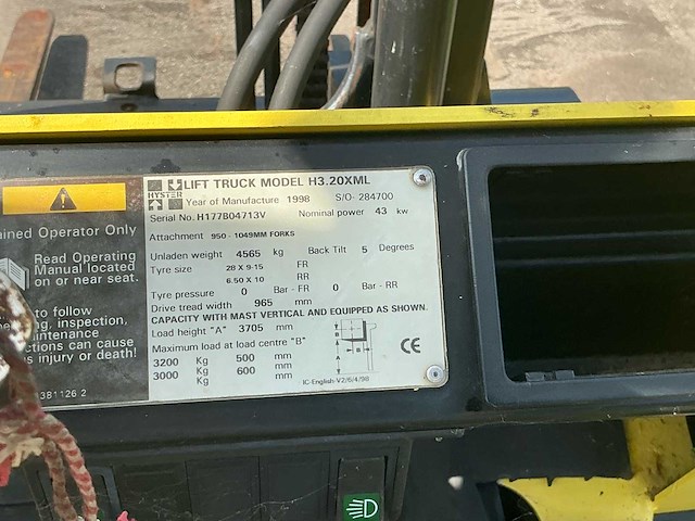 1998 hyster h3.20 xml vorkheftruck - afbeelding 4 van  15