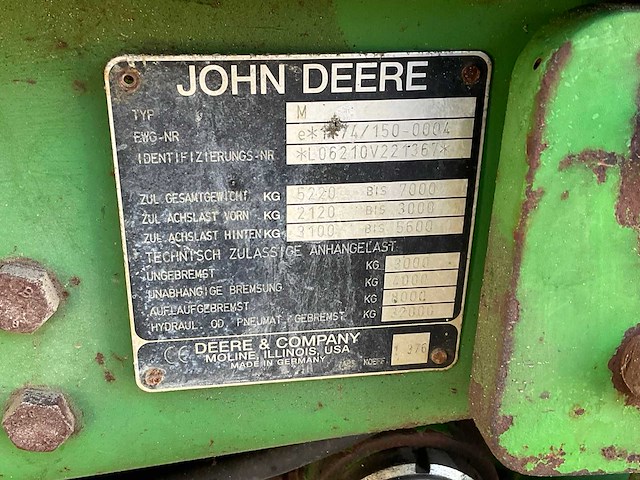 1998 john deere 6210 vierwielaangedreven landbouwtractor - afbeelding 13 van  20