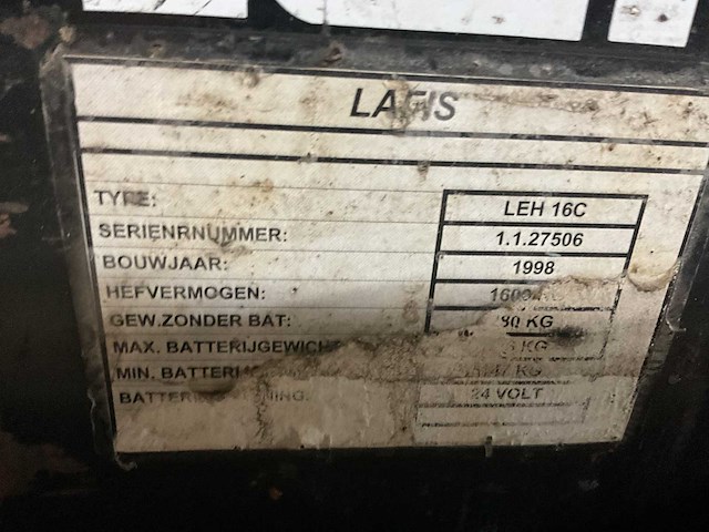 1998 lafis leh 16c elektrische palletwagen - afbeelding 3 van  3