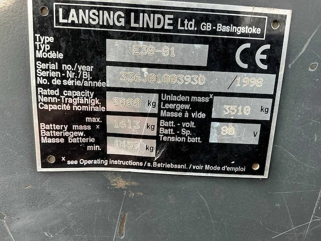 1998 linde e30-01 vorkheftruck - afbeelding 20 van  26