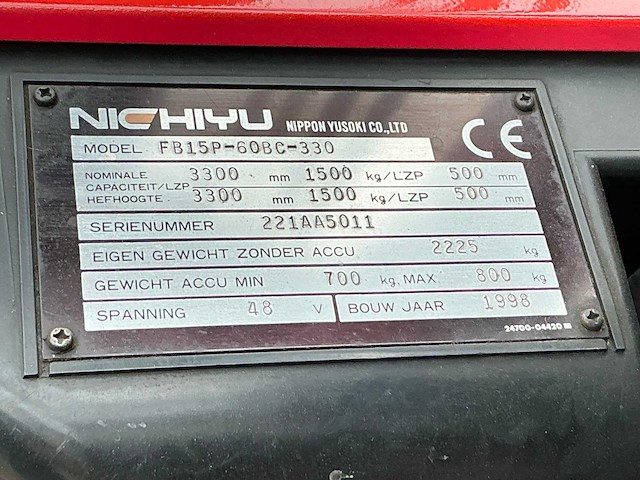 1998 nichiyo fb15p-60bc-330 vorkheftruck - afbeelding 7 van  21