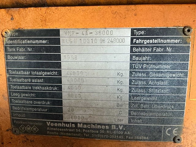 1998 veenhuis vmr 3a 36000 mesttank - afbeelding 6 van  13