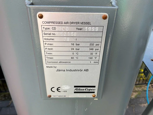 1999 atlas copco cd 100 persluchtdroger/dubbele droogtoren - afbeelding 7 van  8
