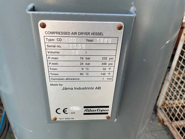 1999 atlas copco cd 100 persluchtdroger/dubbele droogtoren - afbeelding 8 van  8