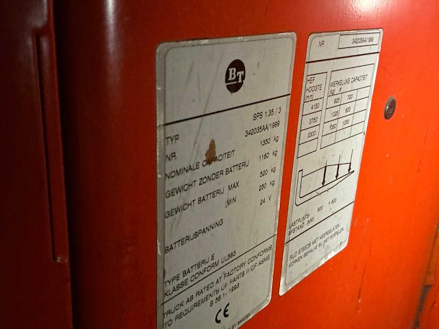 1999 bt sps 1.35 / 3 elektrische meerij-stapelaar - afbeelding 14 van  24