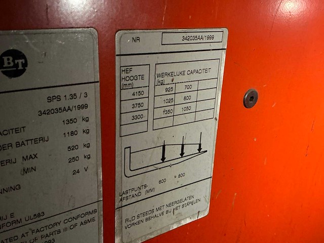 1999 bt sps 1.35 / 3 elektrische meerij-stapelaar - afbeelding 15 van  24