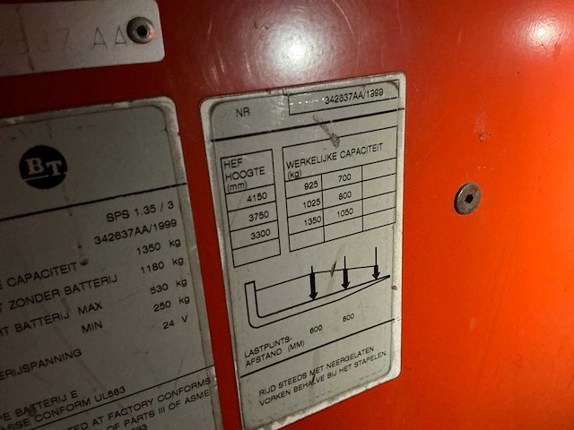 1999 bt sps 1.35 / 3 elektrische meerij-stapelaar - afbeelding 14 van  22