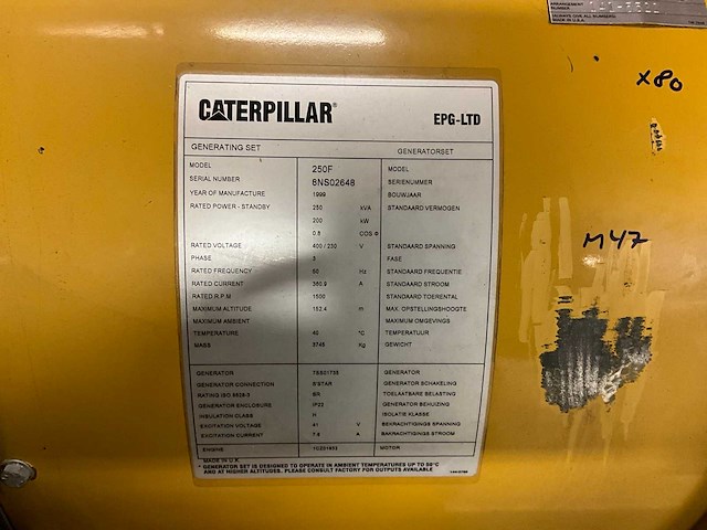 1999 caterpillar 250f noodstroomgenerator(250kva) - afbeelding 3 van  20