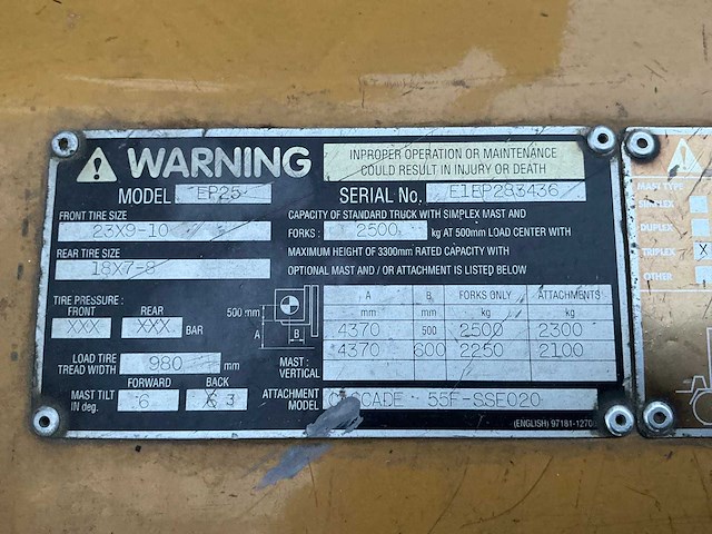 1999 caterpillar ep25 vorkheftruck - afbeelding 5 van  15