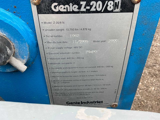 1999 genie z-20/8n hoogwerker - afbeelding 21 van  28