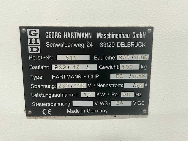 1999 ghd hartmann clip ec 101 k verpakking sluitmachine - afbeelding 13 van  16
