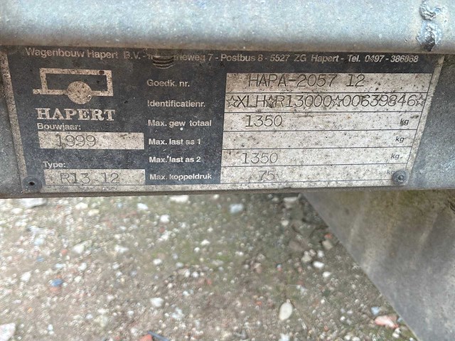 1999 hapert hapa 2057 12 r 13/12 aanhangwagen - afbeelding 7 van  12