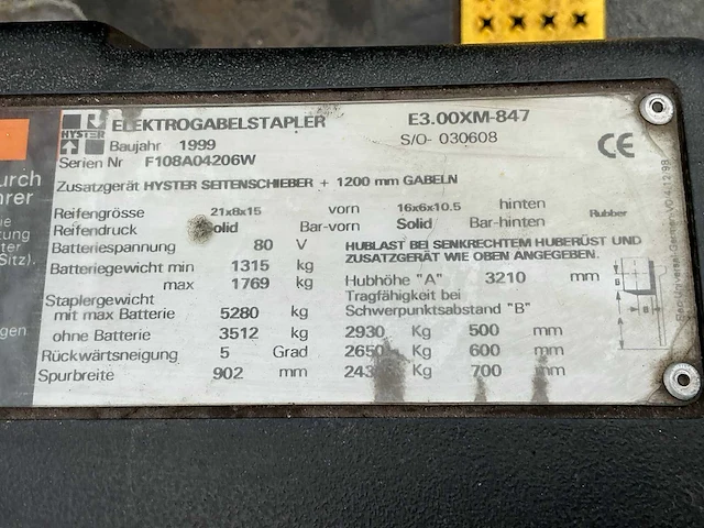 1999 hyster e3.00xm-847 vorkheftruck elektrisch - afbeelding 5 van  13