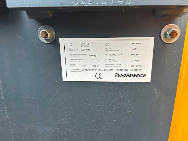 1999 jungheinrich etv 110 reach truck - afbeelding 2 van  11