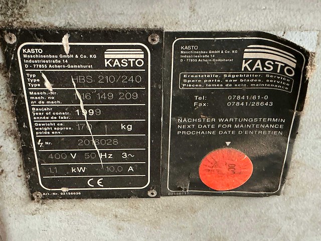 1999 kasto hbs 210/240 beugelzaagmachine - afbeelding 5 van  7