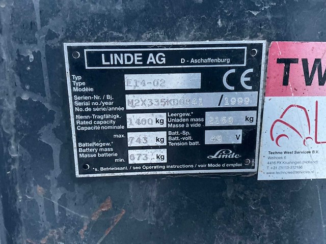 1999 linde e14 vorkheftruck - afbeelding 20 van  27