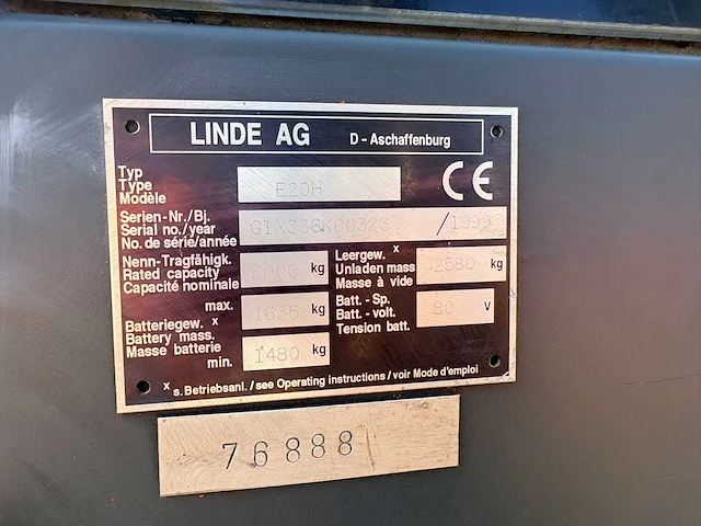 1999 linde e20h vorkheftruck - afbeelding 5 van  9